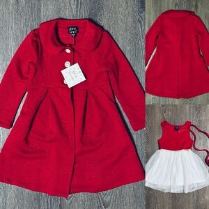 Little Girls Pink & Violet Dress with Lightweight Bow embossed Coat Size 4 or 5